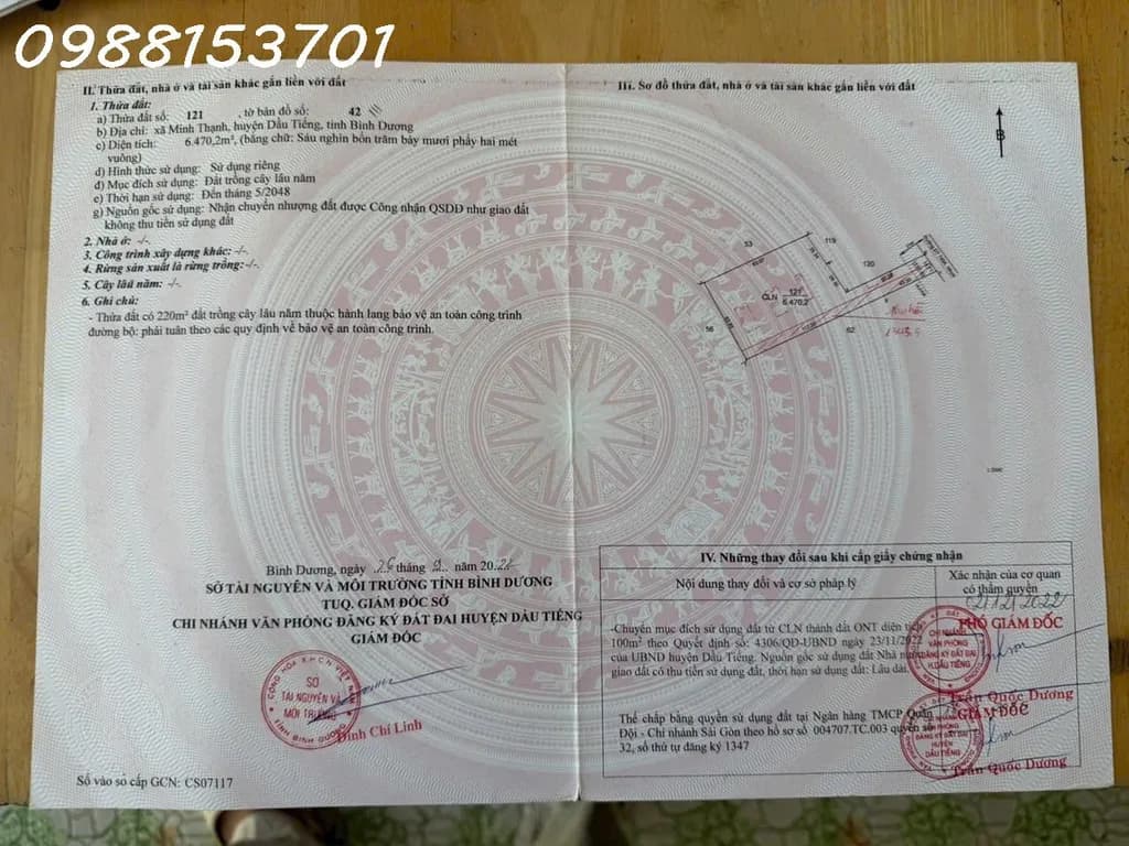 Bán đất mặt tiền đường ĐT 749A, Long Hòa, Dầu Tiếng, Bình Dương, DT 6470m2, giá đầu tư