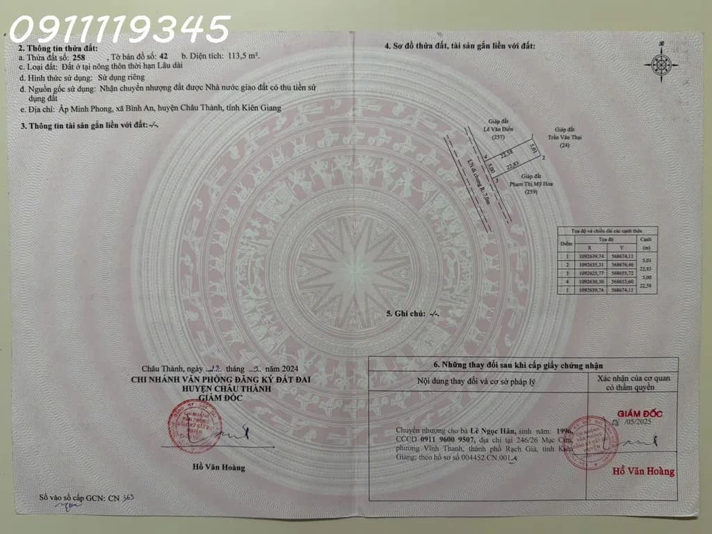 Cần tiền bán nhanh lô đất 2 mặt tiền Tắc Cầu, Bình An, DT 113.5 m2, giá 800 triệu, pháp lý đầy đủ - ảnh 1