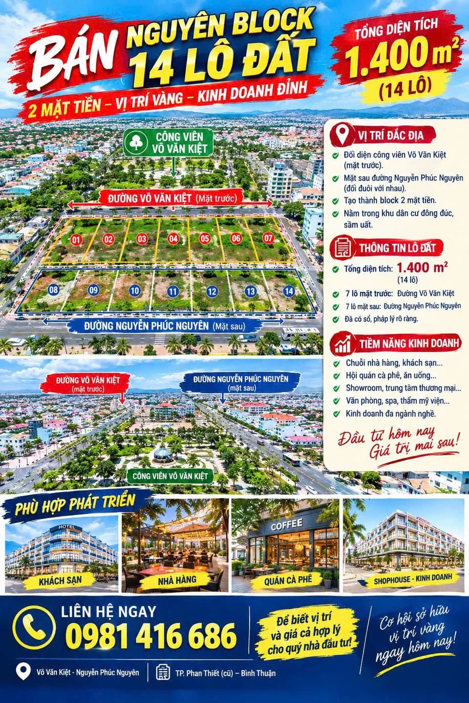 🔥 BÁN NGUYÊN BLOCK 14 LÔ ĐẤT – 2 MẶT TIỀN VÕ VĂN KIỆT & NGUYỄN PHÚC NGUYÊN