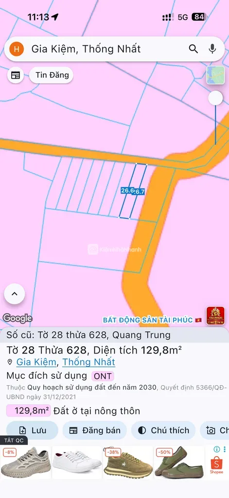 BÁN ĐẤT THỔ CƯ RẺ ĐẸP TẠI GIA KIỆM - THỐNG NHẤT - ĐẤT Ở NÔNG THÔN (ONT) - ảnh 1