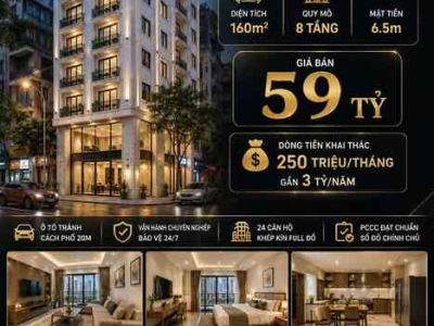 BÁN TÒA APARTMENT TRUNG KÍNH - CẦU GIẤY - Ô TÔ TRÁNH - DÒNG TIỀN 3 TỶ/NĂM - 160M2 - 8 TẦNG - MT 6.5M - 59 TỶ