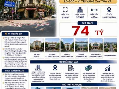 BÁN NHÀ PHẠM TUẤN TÀI - CẦU GIẤY - LÔ GÓC - VỊ TRÍ VÀNG XÂY TÒA VP - 110M² - MT 25M - 74 TỶ