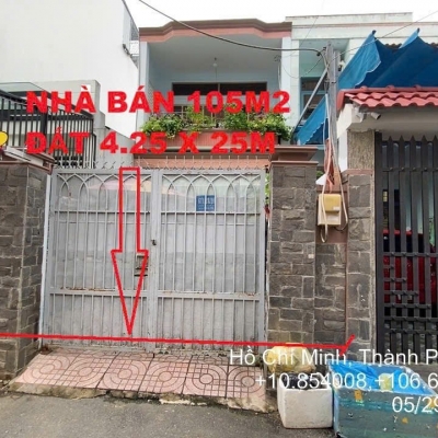Nhà hẻm 611/13/10 Lê Văn Thọ, Phường 14, Gò Vấp, Hẻm 4m, 4,25x25m, Cn 105 m2, trệt 1 lầu, 8,2 tỷ TL