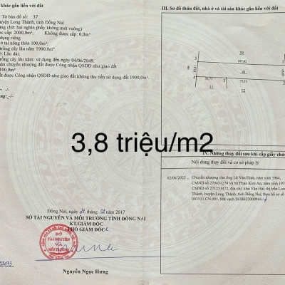 2,000m2 có sẳn 100m2 thổ cư, đất tại Bình An, Long Thành, gần khu dân cư, vị trí tiềm năng