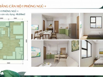Bán căn hộ K‑Home 46,69m² – 1 phòng ngủ riêng, giá chỉ 978 triệu, vay ngân hàng dễ dàng