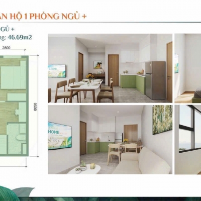 Bán căn hộ K‑Home 46,69m² – 1 phòng ngủ riêng, giá chỉ 978 triệu, vay ngân hàng dễ dàng
