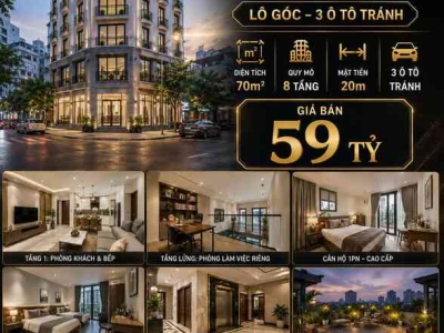 BÁN TÒA NHÀ PHÂN LÔ HOÀNG CẦU - ĐỐNG ĐA - LÔ GÓC - 3 Ô TÔ TRÁNH - 70M2 - 8 TẦNG - MT 20M - 59 TỶ