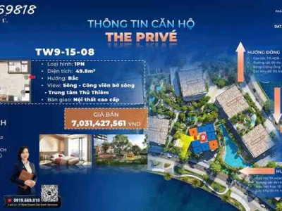 The Prive căn hộ hạng sang ba mặt giáp sông  trung tâm quận 2 chỉ 10% ký hợp đồng mua bán căn 1 phòng ngủ duy nhất