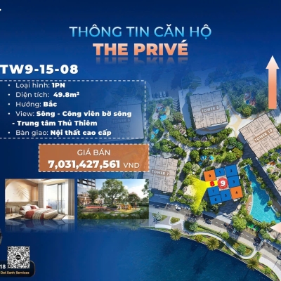 The Prive căn hộ hạng sang ba mặt giáp sông  trung tâm quận 2 chỉ 10% ký hợp đồng mua bán căn 1 phòng ngủ duy nhất
