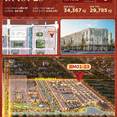 Cần bán căn liền kề Shop phân khu Bình Minh Vinhomes Đan Phượng, Diện tích 146m², hướng Đông Nam - Đông Bắc  -  Giá 29,7 Tỷ.