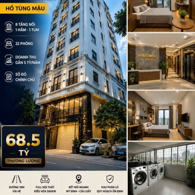 BÁN APARTMENT HỒ TÙNG MẬU - 135M² - 32 PHÒNG - DOANH THU GẦN 5 TỶ/NĂM - ĐƯỜNG 10M VỈA HÈ - 68.5 TỶ