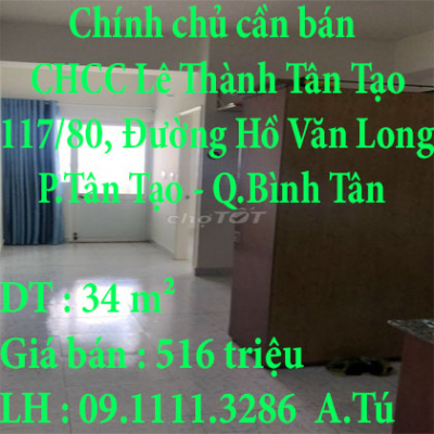 Chính chủ cần bán căn hộ ở 117/80, Đường Hồ Văn Long, Phường Tân Tạo, Quận Bình Tân, Tp Hồ Chí Minh.