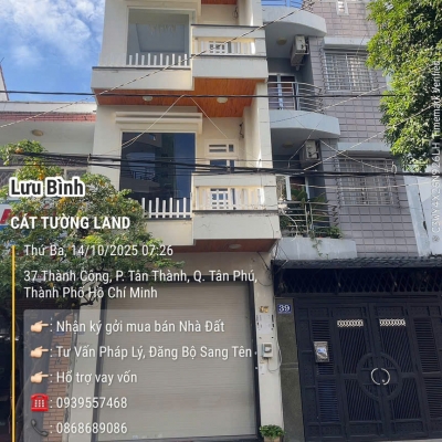 Bán gấp nhà 4x18m, 4 Tầng – Mặt tiền Thành Công, P. Tân Thành, Tân Phú – Chỉ 12.6 tỷ