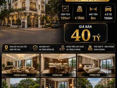 BÁN BIỆT THỰ KĐT MỄ TRÌ THƯỢNG - NAM TỪ LIÊM - PHÂN LÔ 4 Ô TÔ TRÁNH - 125M2 - 4 TẦNG - MT 8M - 40 TỶ