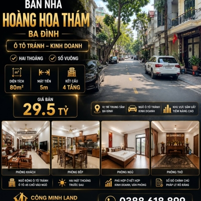 BÁN NHÀ HOÀNG HOA THÁM - BA ĐÌNH - Ô TÔ TRÁNH KINH DOANH - HAI THOÁNG - 80M2 - 4 TẦNG - MT 5M - 29.5 TỶ