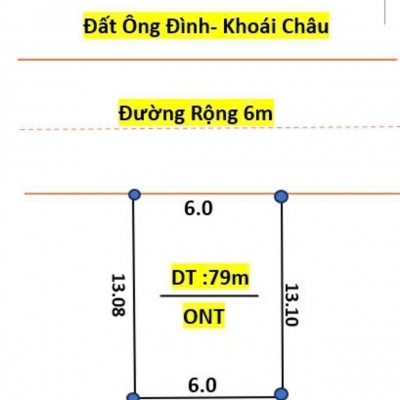 Bán đât Ông đình khoái châu diện tích 80m mặt tiền 6m đường trươc đất 6m giá đầu tư