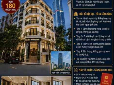 BÁN TÒA APARTMENT LIỄU GIAI - BA ĐÌNH -  Ô TÔ TRÁNH - 9 TẦNG THANG MÁY -DT 180 TRIỆU/THÁNG - 105M² -  67 TỶ