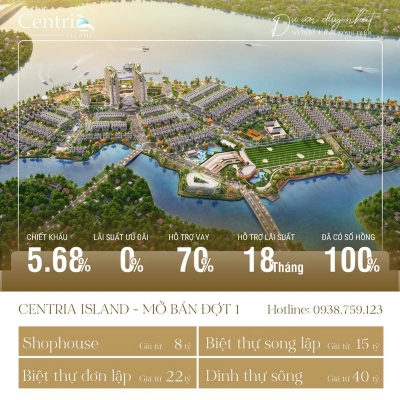 Ngộp bank!Bán lô liền kề Cù Lao Tân Vạn - Centria Island đối diện TTTM.DT 120m2 Giá Cắt Lỗ