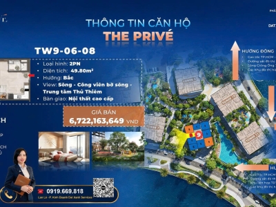 BÁN CĂN HỘ 1 PHÒNG NGỦ VIEW SÔNG – THE PRIVÉ.
Chỉ 10% ký Hợp đồng mua bán.