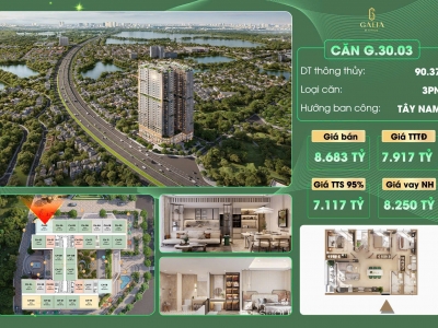 Căn góc Viwe cực đẹp căn 3N2VS DT 90,3 m2 Dự Án Galia Yên Sở TT theo tiến độ 7,9 tỷ.