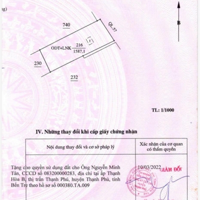 Bán đất mặt tiền sẵn mặt bằng đang cho thuê tại TT Thạnh Phú, Bến Tre, DT 1.587m2