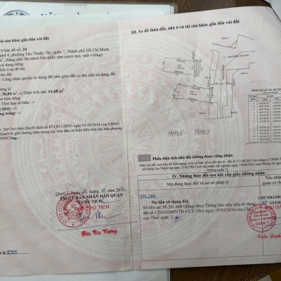 Bán nhà số 62/6K khu phố 4, phường Tân Thuận Tây, Quận 7, Hồ Chí Minh.