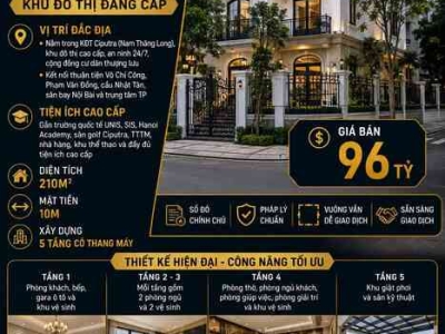 BÁN BIỆT THỰ CIPUTRA - TÂY HỒ - THANG MÁY - 210M2 - 5 TẦNG - MT 10M - 96 TỶ