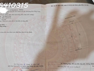 Chính chủ cần bán lô đất đẹp nhất đg Bắc Thượng 5, nam Nguyễn Tất Thành