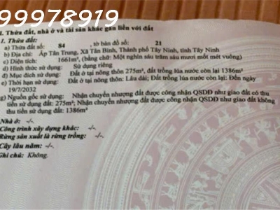 Bán hết 3 miếng sát nhau mặt tiền Trần Phú, Tân Bình, TP. Tây Ninh, DT 8.810m2, giá 30 tỷ