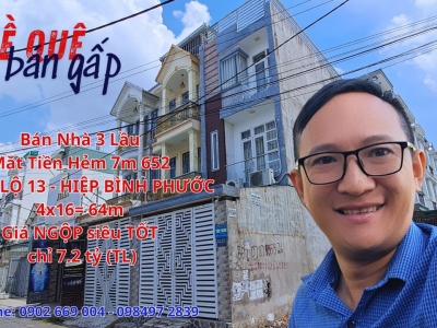 Bán Nhà 3 Lầu Mặt Tiền Hẻm 652 Quốc Lộ 13 Hiệp Bình Phước Thành Phố Thủ Đức