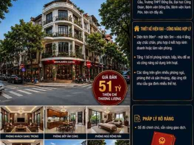 BÁN NHÀ PHÂN LÔ VIP TRẦN QUANG DIỆU - ĐỐNG ĐA - Ô TÔ TRÁNH - VỈA HÈ - KINH DOANH - 99M² - MT 10M - GIÁ 51 TỶ