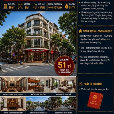 BÁN NHÀ PHÂN LÔ VIP TRẦN QUANG DIỆU - ĐỐNG ĐA - Ô TÔ TRÁNH - VỈA HÈ - KINH DOANH - 99M² - MT 10M - GIÁ 51 TỶ