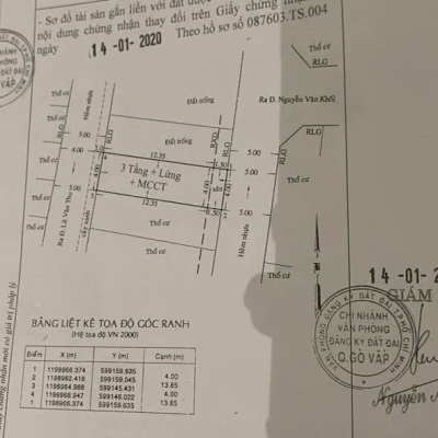 Nhà 2 MT hẻm 107/52/19 Nguyễn Văn Khối, Phường 11, Gò Vấp, Hẻm 5m, 4x14m, Cn 55,4 m2, trệt lửng 3 lầu, ST, 4PN, 5WC, Nội thất, 8,99 tỷ TL