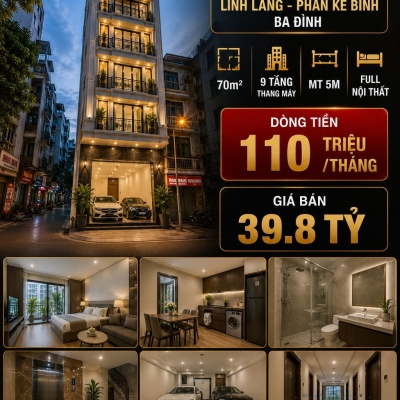 BÁN TÒA APARTMENT LINH LANG - PHAN KẾ BÍNH - BA ĐÌNH - 9 TẦNG TM  - 70M2 - MT 5M - 39.8 TỶ