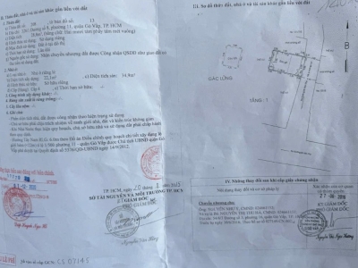 Nhà hẻm 326/1 Đường số 8, Phường 11, Gò Vấp, Hẻm 3,5m, 4x7,5m, Cn 28,8 m2, trệt 1 lầu, 2PN, 2WC, 4,35 tỷ TL