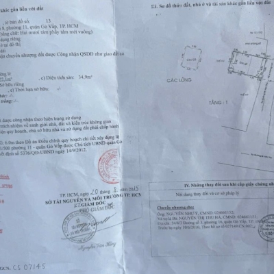 Nhà hẻm 326/1 Đường số 8, Phường 11, Gò Vấp, Hẻm 3,5m, 4x7,5m, Cn 28,8 m2, trệt 1 lầu, 2PN, 2WC, 4,35 tỷ TL