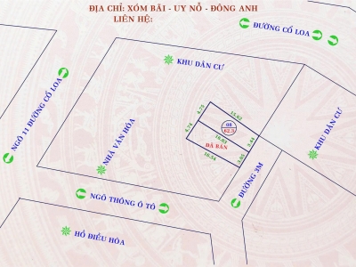 Chính chủ gửi bán nhanh 62.3m2 đất xóm Bãi, Uy Nỗ, Đông Anh giá chỉ 55 triệu/m2 rẻ hơn thị trường 10 giá