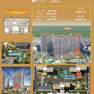 Bán căn 3PN +1 – 103m², tầng trung 11  hướng Đông Bắc toà C2Z1  dự án Masteri Trinity Square - Vinhomes Ocean Park 2  View đẹp, giá chỉ 57,8tr/m²