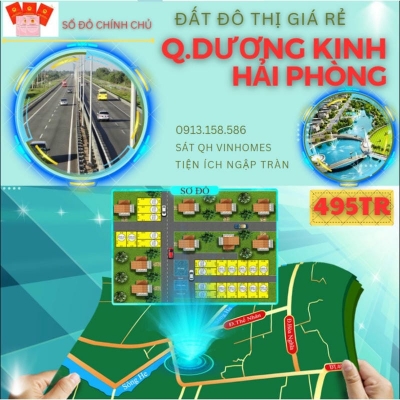 Chính chủ bán lô đất rẻ nhất Hải Phòng gần Vinhomes Dương Kinh- tại phường Hòa Nghĩa, Hải Phòng. Giá 495Tr/Lô.