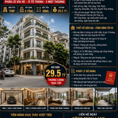 BÁN TÒA PHỐ THÁI HÀ - ĐỐNG ĐA - LÔ GÓC - KINH DOANH - PHÂN LÔ VỈA HÈ Ô TÔ TRÁNH - 70M2 - 6 TẦNG - GIÁ 29.5 TỶ