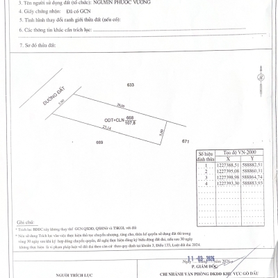 Chính chủ bán đất diện tích 107.8m2 sẵn sổ, giá tốt nhất khu vực Gò Dầu, Tây Ninh