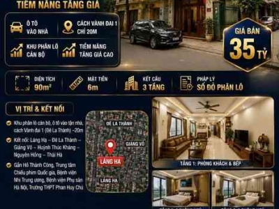 BÁN NHÀ PHÂN LÔ LÁNG HẠ - ĐỐNG ĐA - Ô TÔ - KINH DOANH - 90M² - 3 TẦNG - MT 6M - 35 TỶ