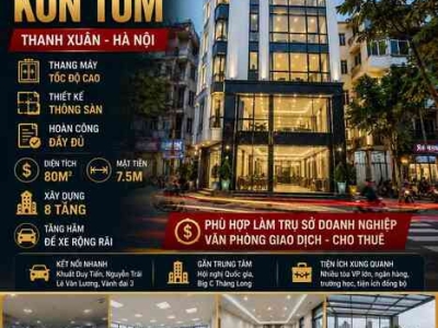 BÁN TÒA VP MẶT PHỐ NGỤY NHƯ KON TUM - THANH XUÂN - 80M2 - 8 TẦNG - MT 7.5M - 77.5 TỶ