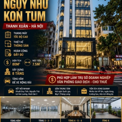 BÁN TÒA VP MẶT PHỐ NGỤY NHƯ KON TUM - THANH XUÂN - 80M2 - 8 TẦNG - MT 7.5M - 77.5 TỶ