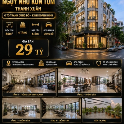 BÁN NHÀ PL NGỤY NHƯ KON TUM - THANH XUÂN - Ô TÔ TRÁNH - KD - 66M2 - 4 TẦNG - MT 6.5M - 29 TỶ