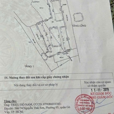 Nhà 2 MT hẻm 566/74 Dương Quảng Hàm, Phường 5, Gò Vấp, Hẻm 6m thông, 7,5 NH 13x32m, Cn 368,6 m2, Cấp 4 lửng, 36 tỷ TL