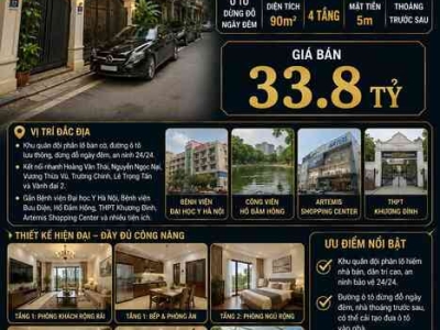BÁN NHÀ LIỀN KỀ HOÀNG VĂN THÁI - THANH XUÂN - KHU QUÂN ĐỘI PHÂN LÔ - Ô TÔ DỪNG ĐỖ - 90M2 - 4 TẦNG - MT 5M - 33.8 TỶ