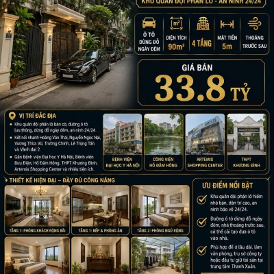 BÁN NHÀ LIỀN KỀ HOÀNG VĂN THÁI - THANH XUÂN - KHU QUÂN ĐỘI PHÂN LÔ - Ô TÔ DỪNG ĐỖ - 90M2 - 4 TẦNG - MT 5M - 33.8 TỶ