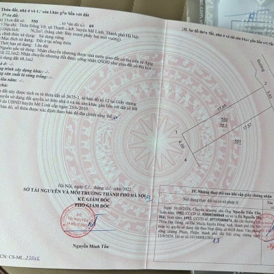 Bán 70m thôn Đồng Vỡ, Thanh Lâm, Mê Linh, HN. Cách KCN Quang Minh 1km, 3 mặt thoáng