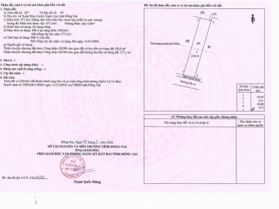 Gần 10m Mặt tiền Quốc Lộ 1A, sẳn 100m2 thổ cư, Xuân Hòa cần bán